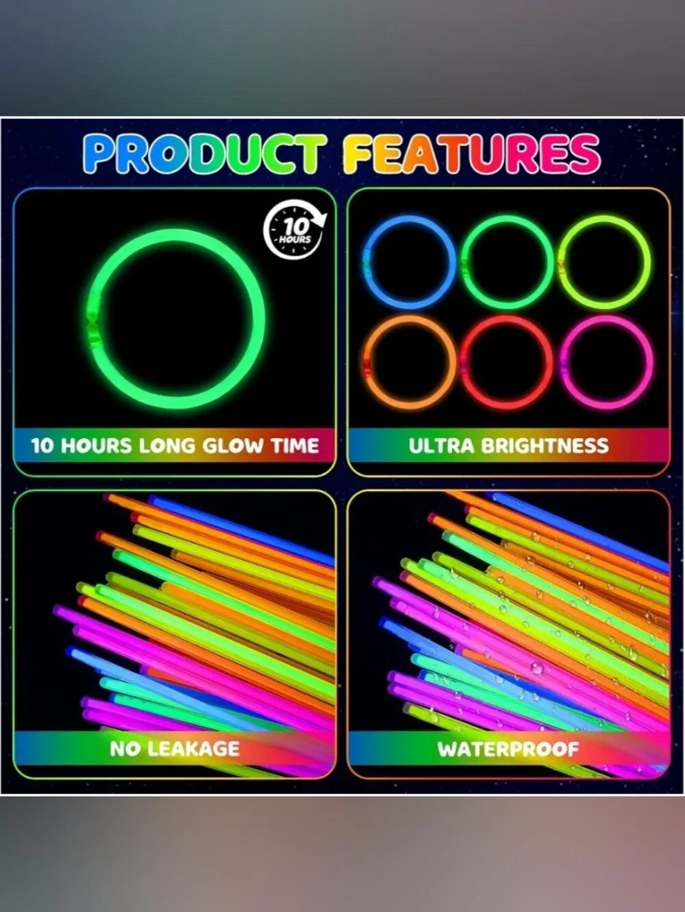 NWT 50pcs Glow Sticks Bulk Party Pack 8